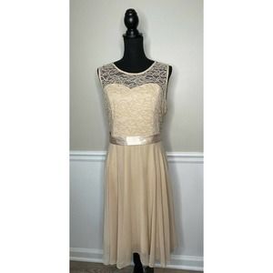 Bery Love Women's Champagne Short Floral Lace A-line Swing Party Dress Size XL